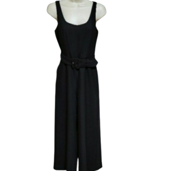 Banana Republic black wide leg sleeveless belted jumpsuit with pockets, back zip - Picture 2 of 8